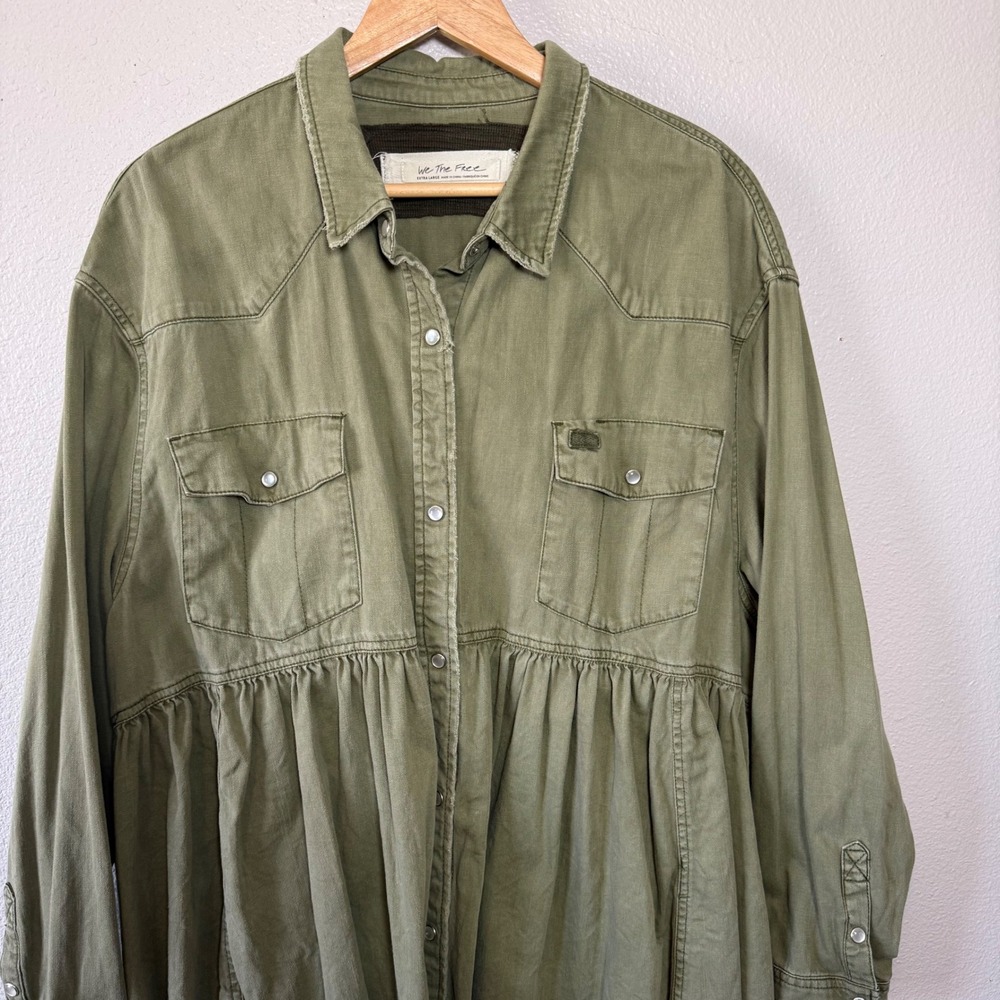 We The Free Olive Green Button-Down Peplum Shirt - Picture 10 of 11